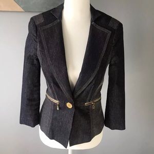 Bebe Denim Blazer Jacket Dark Blue Jean Button Fit